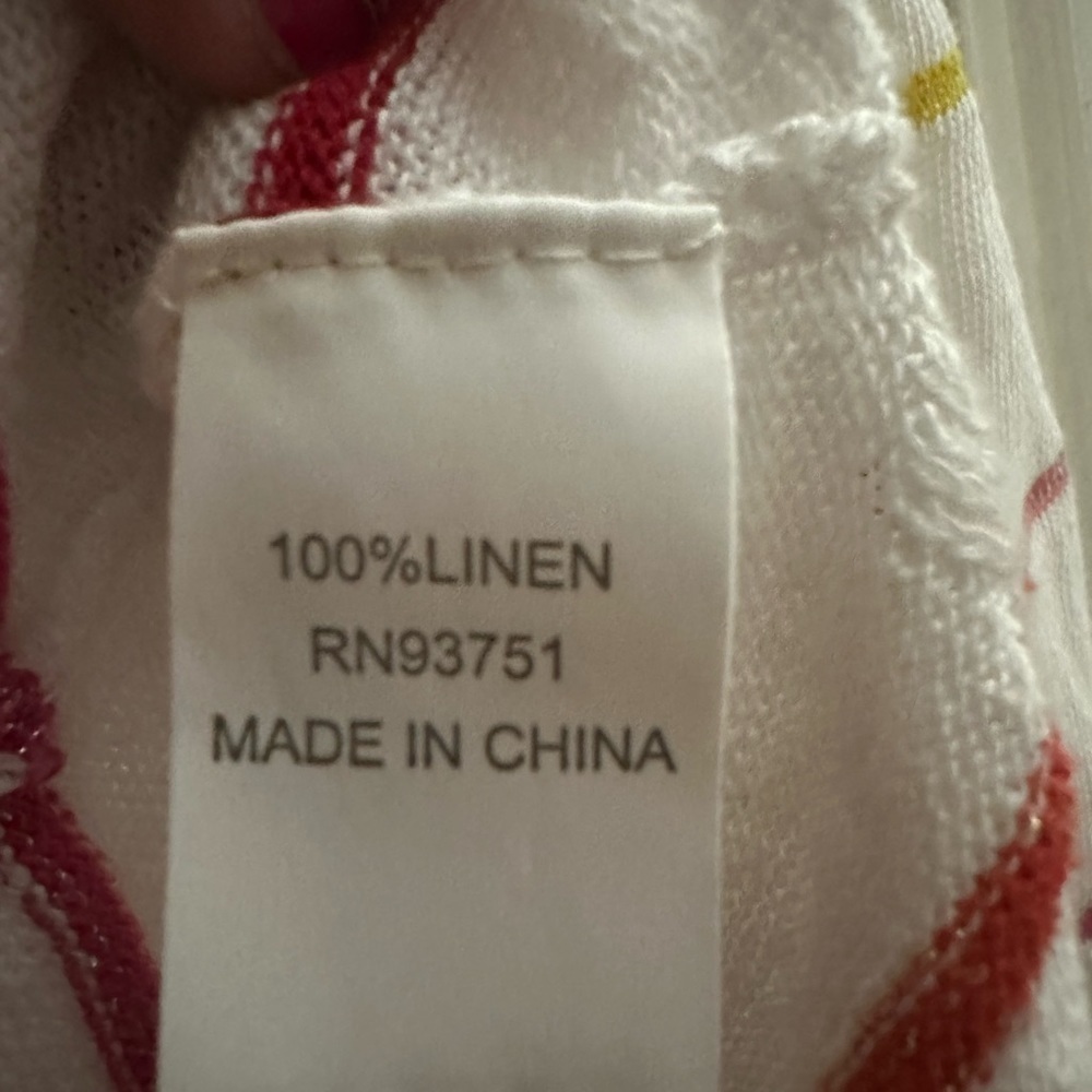 In Cashmere Muti-Colored Linen Striped V-Neck Top Women’s Large - Picture 3 of 4